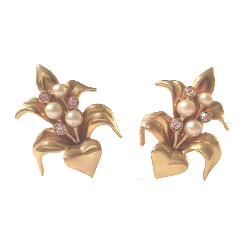 Vintage Swarovski Pearl Crystal Heart Clip Earrings